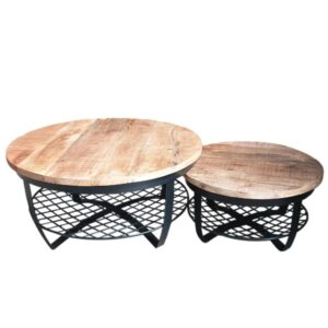 IJzeren ronde middentafel Houten blad & IJzeren plankbasis 65 - 90 Copy