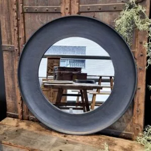 Grote zwarte antieke ronde spiegel